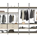Organized Wardrobe With Hanging Clothes Different Styles Jackets Shirts Dresses Drawers Shelves Bags Shoes