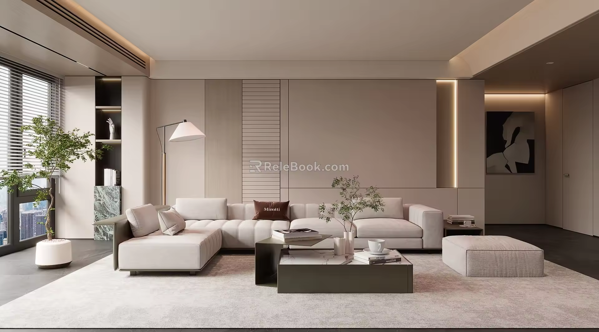 Simple Living Room Balcony Cabinet Sofa Combination Coffee Table Lazy Sofa Background Wall 3d model
