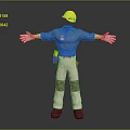 Construction Workwear With Yellow Hard Hat Blue Shirt White Gloves And Beige Pants