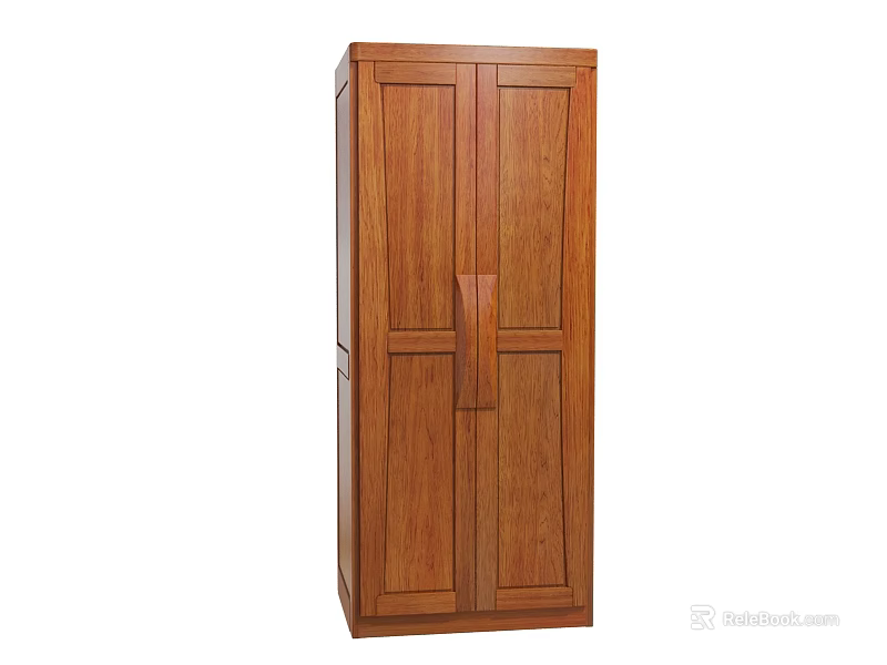 Wooden Double Door Wardrobe With Natural Wood Grain Brown Finish Classic Design 3d model 
