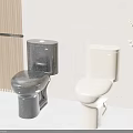 Two Modern Black and Beige Toilets in Neutral Gray Bathroom Interior Design