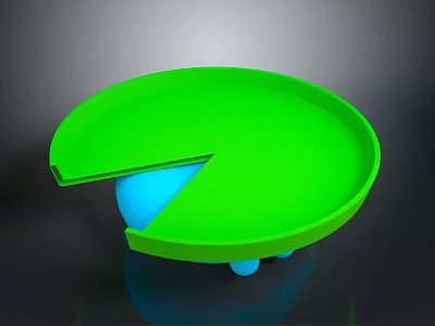 Green Frog Shaped Plate With Missing Slice And Blue Sphere Inside 3d model