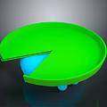 Green Frog Shaped Plate With Missing Slice And Blue Sphere Inside 3d model