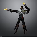 Futuristic Character In Tech Inspired Outfit With Glowing Weapons And Dynamic Stance