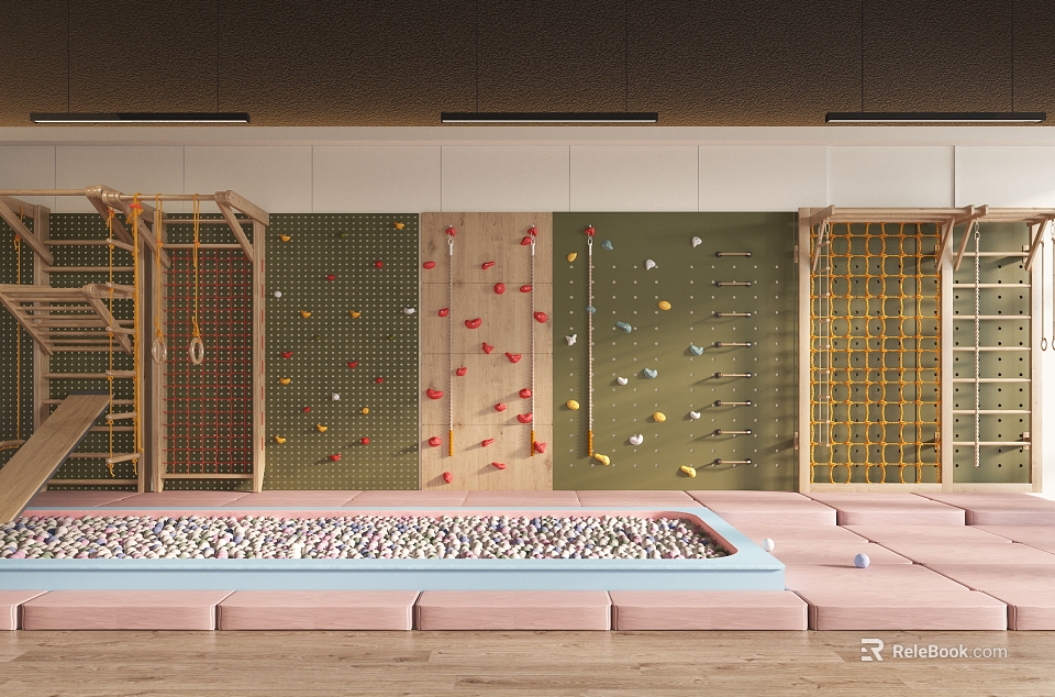 Indoor Playground With Climbing Walls And Ball Pool 3d model 