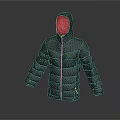 Gray Hooded Puffer Jacket With Red Lining Zipper And Chest Logo 3d model