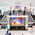 Modern Boxing Ring Fitness Event Space With Audience And Large Screens