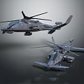 Modern Military Helicopters Featuring Advanced Weapon Systems And Distinct Design Elements 3d model