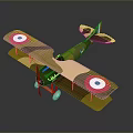 Vintage Biplane Model Toy With Green Beige Body And Red Blue Wing Emblems