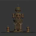 Islamic Style Architectural Model With Tower Green Dome Golden Decorations And Minarets On Stone Base