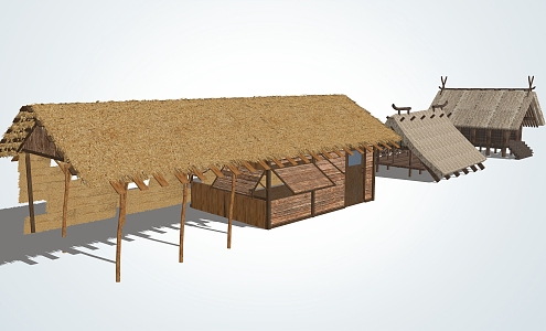 Chinese-style thatched house 3d model