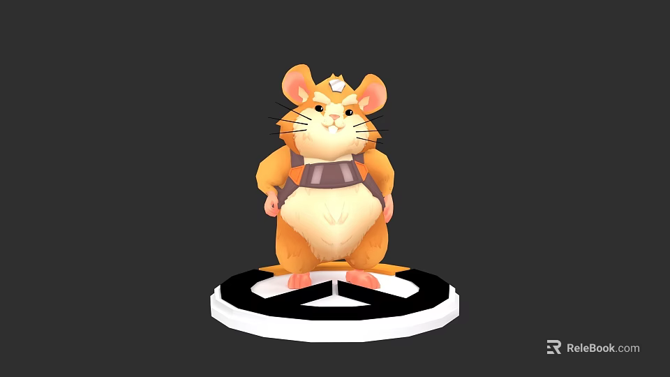 Cartoon Reptile Character Standing On Black And White Circular Base 3d model 