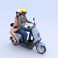 Two People Riding Light Blue Electric Scooter Together With Helmets 3d model