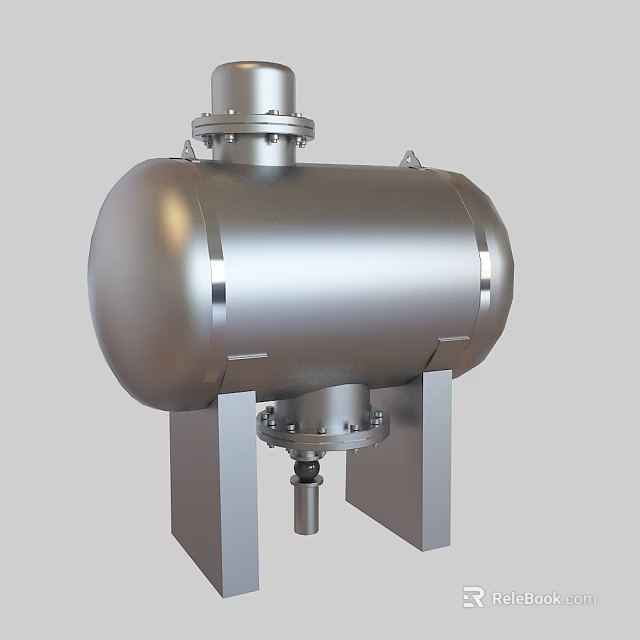 Industrial Stainless Steel Cylindrical Tank With Mounting Brackets And Top Fittings 3d model 