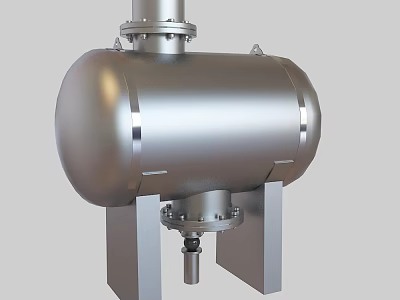 Industrial Stainless Steel Cylindrical Tank With Mounting Brackets And Top Fittings 3d model