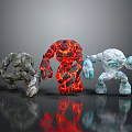 Three Stone Lava and Ice Elemental Humanoid Creatures as Fantasy Characters 3d model