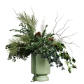 Festive Green Vase Arrangement With Pine Branches Pine Cones Twigs And Candle