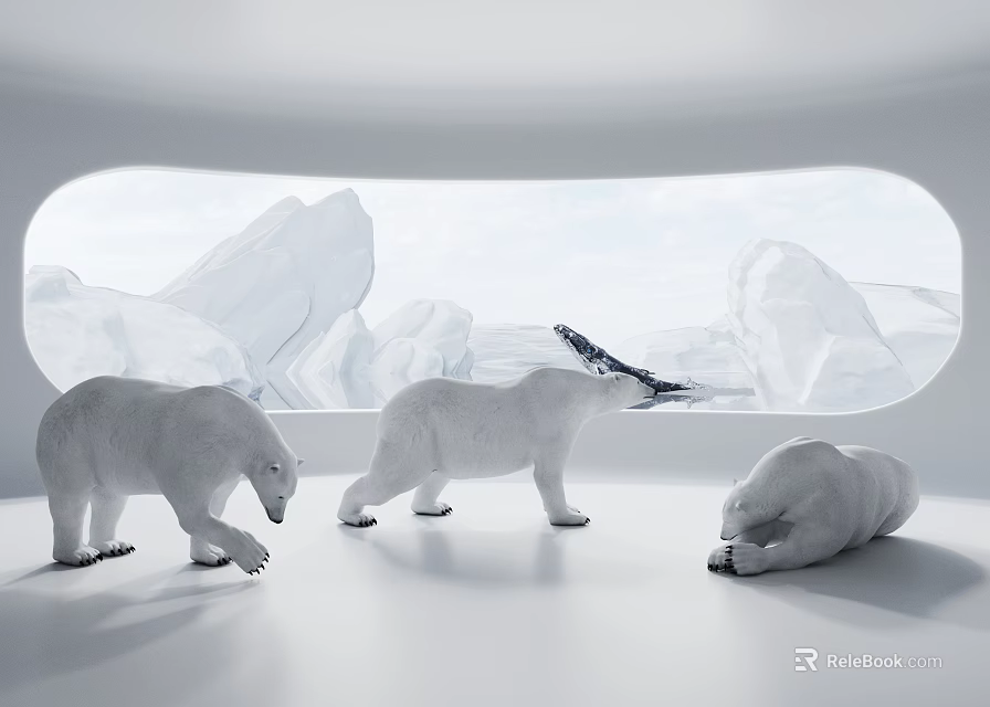 Three Sea Turtles In Iceberg Water Scene With White Background 3d model 