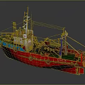 Red And Blue Water Transport Model Boat With Lifebuoys And Deck Equipment