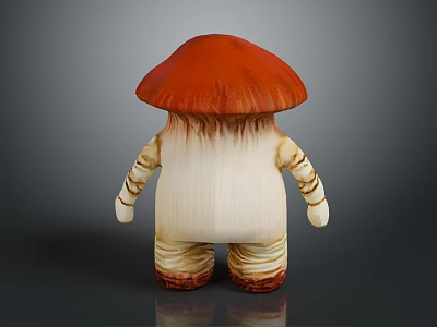 Cartoon Mushroom Character With Red Cap White Body And Striped Arms Legs 3d model