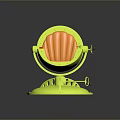 Modern Single Chair With Circular Neon Yellow Frame And Orange Padded Rotatable Seat