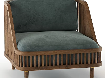 Accent Leisure Chair with Dark Green Upholstered Cushion and Wooden Frame Design 3d model