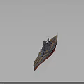 Detailed Military Battleship Weapon Model With Gray Hull And Red Bottom Design