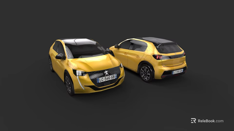 Two Yellow Modern Compact Cars Displaying Front And Rear Exterior Views 3d model 