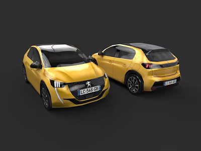 Two Yellow Modern Compact Cars Displaying Front And Rear Exterior Views 3d model