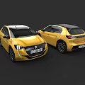 Two Yellow Modern Compact Cars Displaying Front And Rear Exterior Views