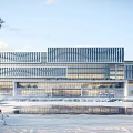 Modern Hotel Building With Green Roof And Glass Facade Surrounded By Trees