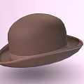 Classic Brown Bowler Hat With Matching Brown Band On Light Pink Background