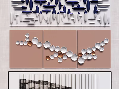 Modern Triptych Wall Art with Brown Background and 3D Silver Copper Circles 3d model