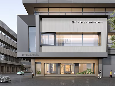 Modern Xenolith Storefront Design with Glass Entrance Brand Signage and Pedestrian Area 3d model