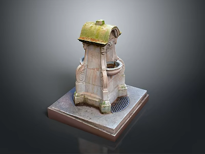 Stone Garden Ornament with Carved Details Mossy Top Square Base and Drainage Grill 3d model