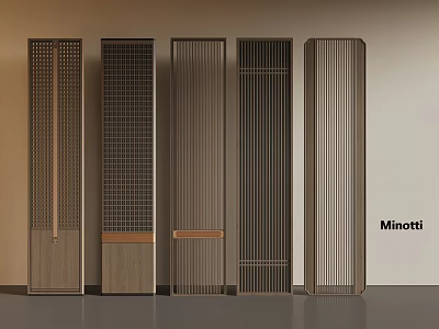 Sleek Modern Screens With Wooden Bases Metal Grids And Minotti Design 3d model