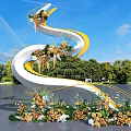 Spiral White Yellow Flower Decorated Photo Spot With Blue Sky And Green Trees