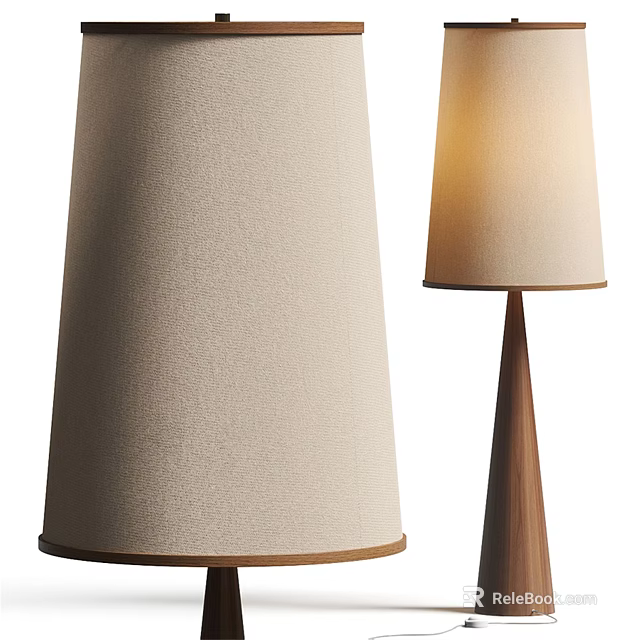 Modern Floor Lamp Featuring Beige Fabric Shade Wooden Base and Warm Glow 3d model 