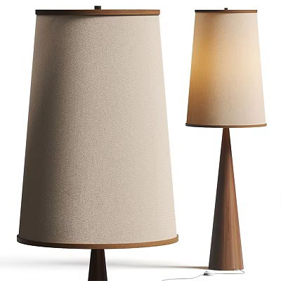 Modern Floor Lamp Featuring Beige Fabric Shade Wooden Base and Warm Glow 3d model