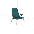 Modern Teal Upholstered Lounge Chair With Wooden Armrests And Metal Legs