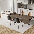 Modern Kitchen Bar Counter With Fruits Chairs White Cabinets Wooden Floor Window Blinds