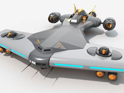 Futuristic Fighter Jet With Sleek Aerodynamic Design Multiple Orange Engines And Front Mounted Gatling Guns 3d model