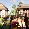 Beachfront Guesthouse Building With Wooden Deck Deck Chairs Large Windows Palm Trees And Ocean View