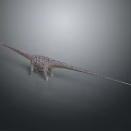 Detailed 3D Dinosaur Model With Long Neck Tail And Spotted Body On Gray Background