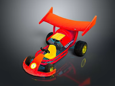 Red and Yellow Go Kart with Large Wheels Rear Wing and Yellow Seat Sporty Design 3d model