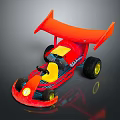 Red and Yellow Go Kart with Large Wheels Rear Wing and Yellow Seat Sporty Design