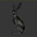Realistic Hare Sculpture in Sitting Posture with Long Ears on Gray Background