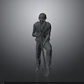 3D Construction Worker Model Wearing Safety Helmet Holding Shovel in Gray Setting