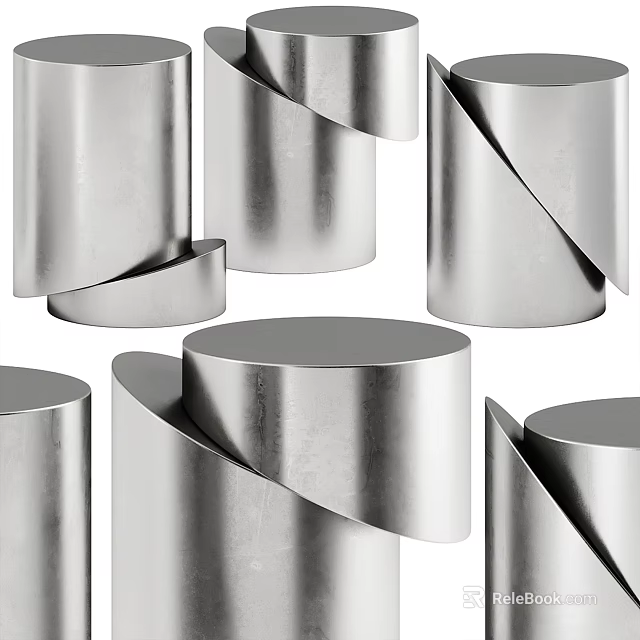 Modern Silver Metal Side Tables With Cylindrical Twisted Structure And Sleek Design 3d model