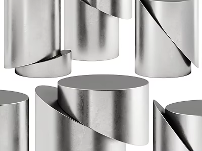 Modern Silver Metal Side Tables With Cylindrical Twisted Structure And Sleek Design 3d model